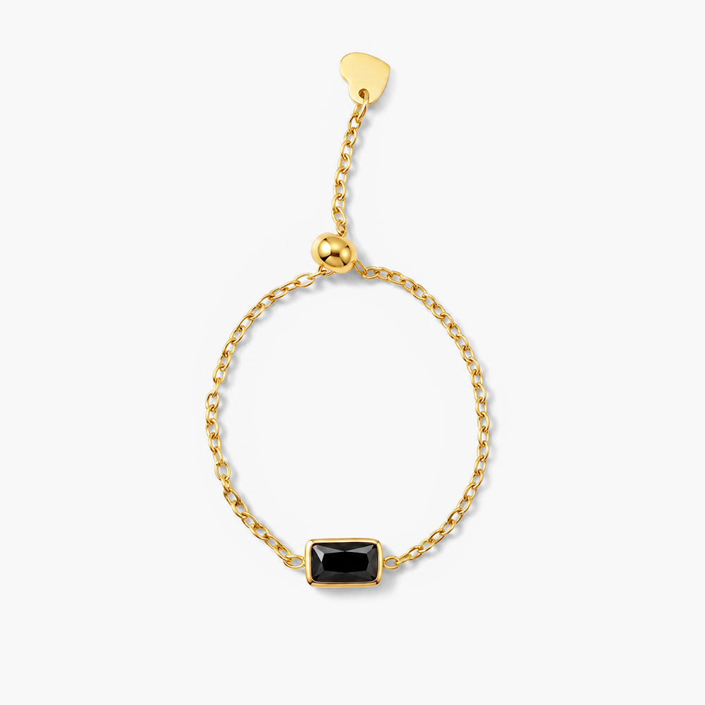 Dainty Black Stone Adjustable Chain Ring