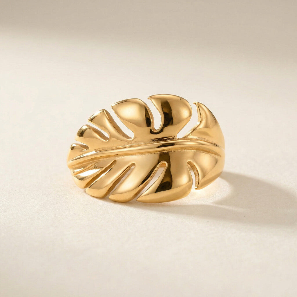 Golden Leaf Curve Ring